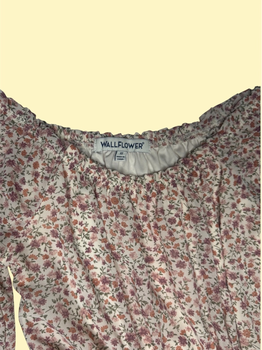 Wallflower Cream Floral Off-Shoulder Dress with Tan Braided Belt - Picture 4 of 4